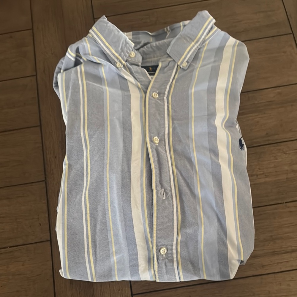 Striped Blue and White Button-Up Shirt